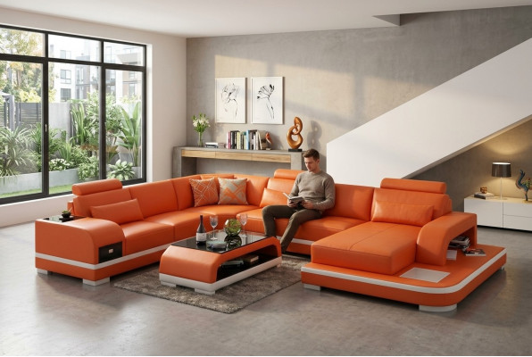Ledersofa Couch Wohnlandschaft Ecksofa Eck Garnitur Design Modern