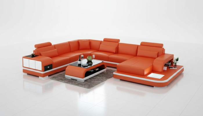 Ledersofa Couch Wohnlandschaft Ecksofa Eck Garnitur Design Modern