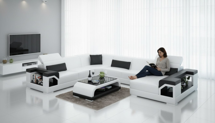 Ledersofa Couch Wohnlandschaft Ecksofa Eck Garnitur Design Modern Sofa G8014 Neu