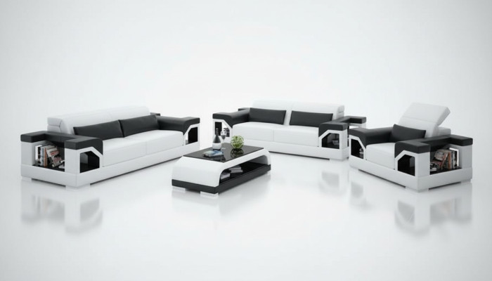 Ledersofa Couch Sofagarnitur Set 3+2+1 Sitzer Garnitur Design Modern Sofa