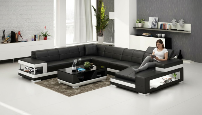 Ledersofa Couch Wohnlandschaft Ecksofa Eck Garnitur Design Modern Sofa G8017