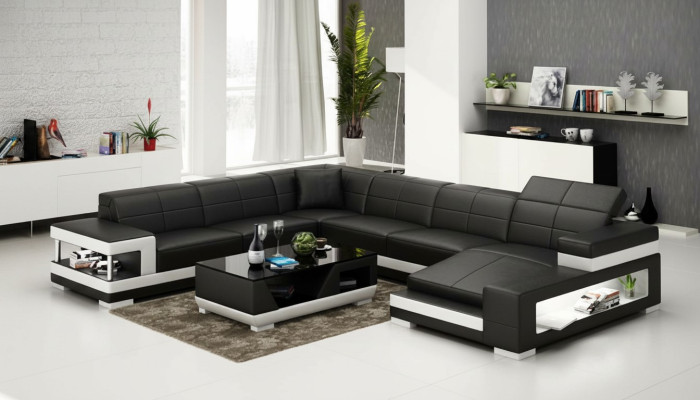 Ledersofa Couch Wohnlandschaft Ecksofa Eck Garnitur Design Modern Sofa G8017