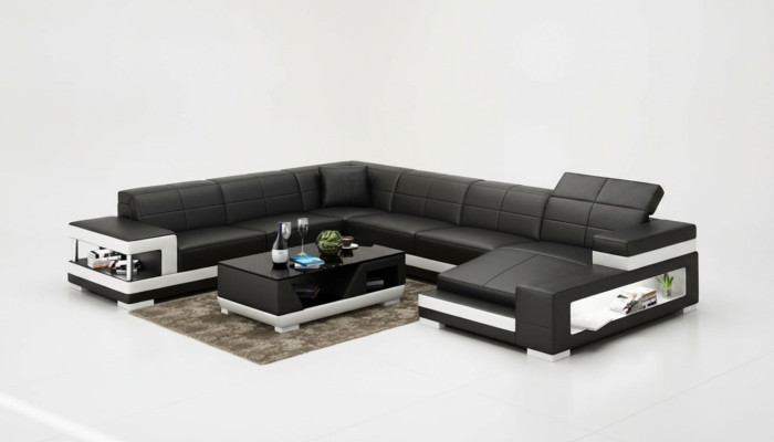 Ledersofa Couch Wohnlandschaft Ecksofa Eck Garnitur Design Modern Sofa G8017