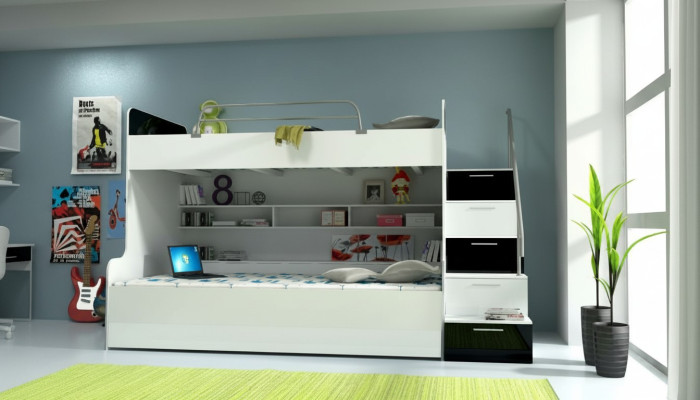 Doppelstockbett Etagenbett Bett Kinderbett Jugendbett Hochbett Neu Schwarz/Weiß