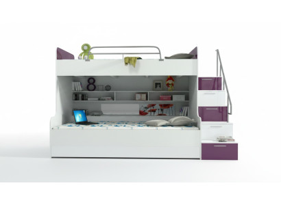 Doppelstockbett Etagenbett Bett Kinderbett Jugendbett Hochbett Neu Violett/Weiß