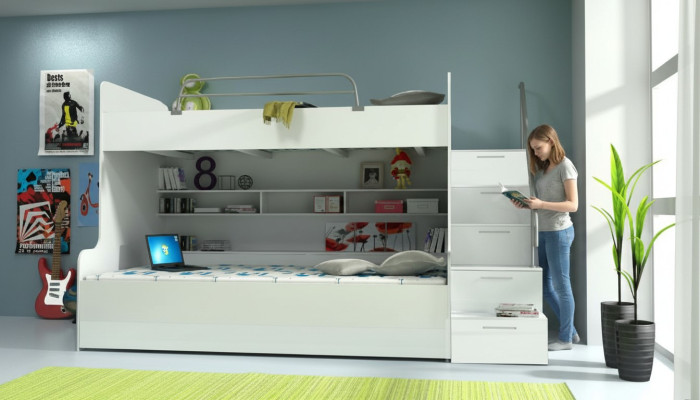 Doppelstockbett Etagenbett Bett Kinderbett Jugendbett Hochbett Neu Weiß/Weiß