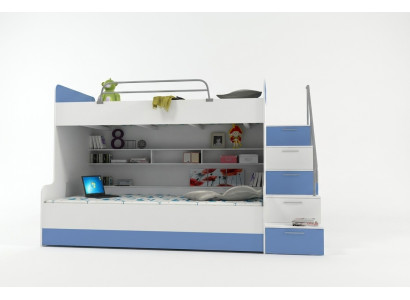 Doppelstockbett Etagenbett Bett Kinderbett Jugendbett Hochbett Neu Weiß/Blau