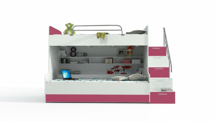 Doppelstockbett Etagenbett Bett Kinderbett Jugendbett Hochbett B003 Rosa/Weiß