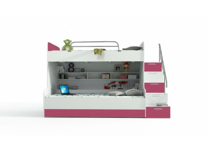 Doppelstockbett Etagenbett Bett Kinderbett Jugendbett Hochbett B003 Rosa/Weiß