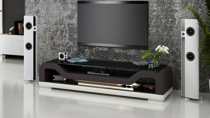 RTV TV Sideboard Leder Glas Tisch Fernseh Schrank Lowboard Mo.F