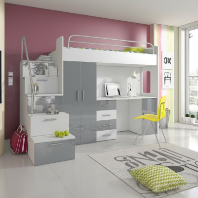 Jugendbett Komplett Schlafzimmer Design Kinder Bett Betten Schrank Tisch GRAU