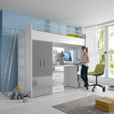 DOPPELSTOCKBETT STOCKBETT ETAGENBETT MIT SCHREIBTISCH KLEIDERSCHRANK NEU GRAU