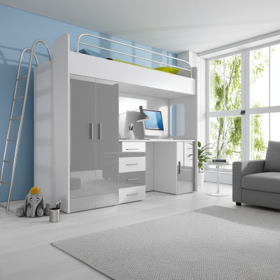 DOPPELSTOCKBETT STOCKBETT ETAGENBETT MIT SCHREIBTISCH KLEIDERSCHRANK NEU GRAU