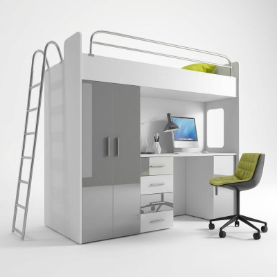 DOPPELSTOCKBETT STOCKBETT ETAGENBETT MIT SCHREIBTISCH KLEIDERSCHRANK NEU GRAU