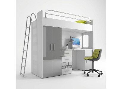 DOPPELSTOCKBETT STOCKBETT ETAGENBETT MIT SCHREIBTISCH KLEIDERSCHRANK NEU GRAU