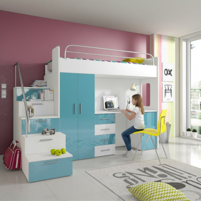 Doppelstockbett Etagenbett Doppelbett Jugend Bett Betten mit Schrank Tisch Neu