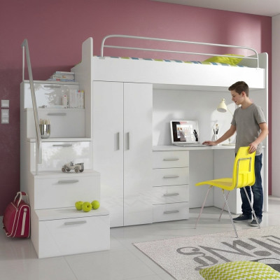 Doppelstockbett Etagenbett Doppelbett Jugend Bett Betten mit Schrank Tisch RAJ4w