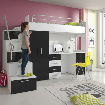 Doppelstockbett Etagenbett Doppelbett Jugend Bett Betten mit Schrank Tisch Neu!