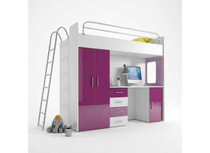 DOPPELSTOCKBETT STOCKBETT ETAGENBETT MIT SCHREIBTISCH+KLEIDERSCHRANK-RAJ 4D LILA