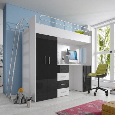 DOPPELSTOCKBETT STOCKBETT ETAGENBETT SCHREIBTISCH+KLEIDERSCHRANK-RAJ 4D SCHWARZ