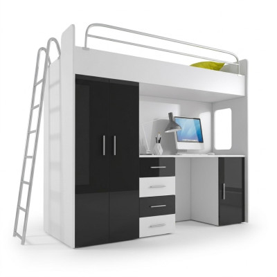 DOPPELSTOCKBETT STOCKBETT ETAGENBETT SCHREIBTISCH+KLEIDERSCHRANK-RAJ 4D SCHWARZ