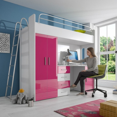 Exquisites Etagenbett + Schreibtisch + Kleiderschrank moderner Stil für Ihr Baby aus Holz