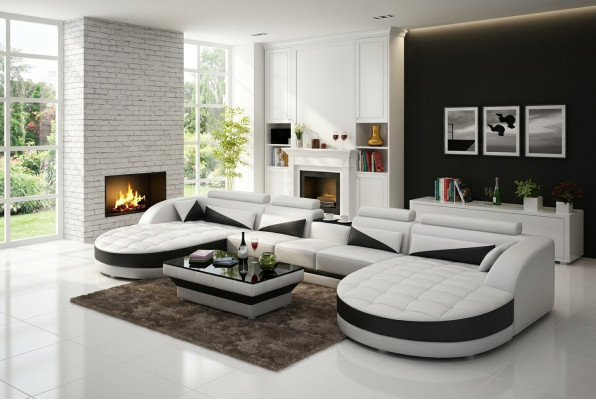 Ledersofa Couch Wohnlandschaft Ecksofa Eck Garnitur Design Modern Sofa G8018D