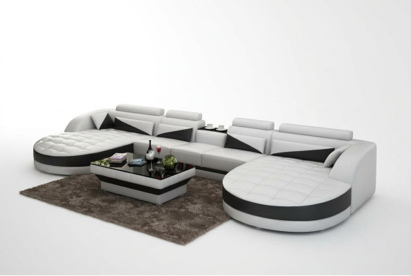 Ledersofa Couch Wohnlandschaft Ecksofa Eck Garnitur Design Modern Sofa G8018D