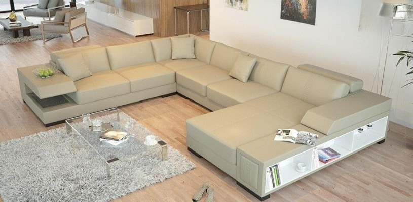 Schneeweißes Designer-Ecksofa in U-Form für luxuriöses Wohnambiente