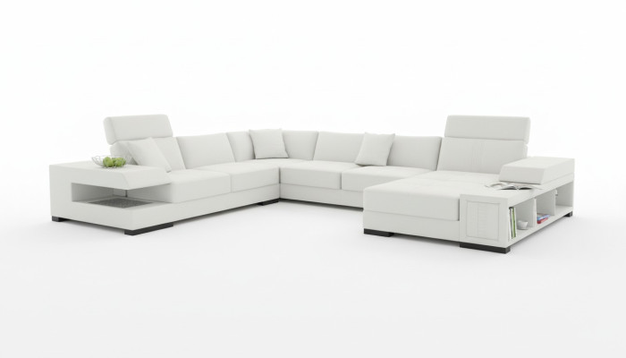 Schneeweißes Designer-Ecksofa in U-Form für luxuriöses Wohnambiente