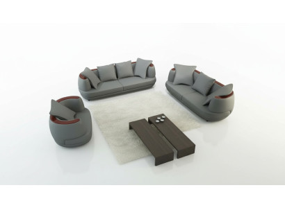 Sofagarnitur Royal Luxus Designer Couch Polster 3+2+1 Leder Sofa Sitz Royal Grau