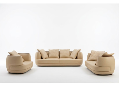 Sofagarnitur Royal Luxus Designer Couch Polster 3+2+1 Leder Sofa Sitz BeigeA
