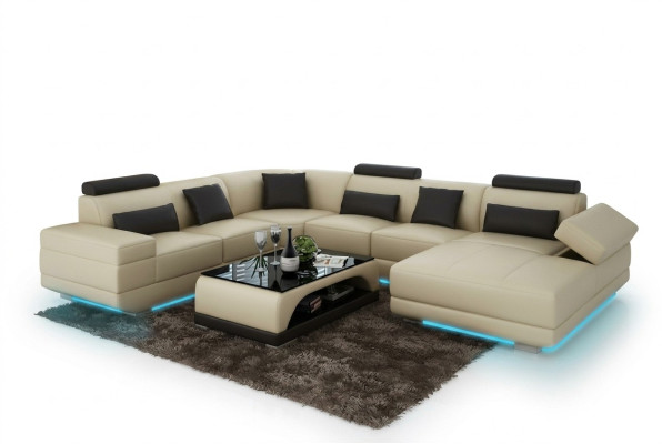 Ledersofa Couch Wohnlandschaft Ecksofa Eck Garnitur Design Modern Sofa