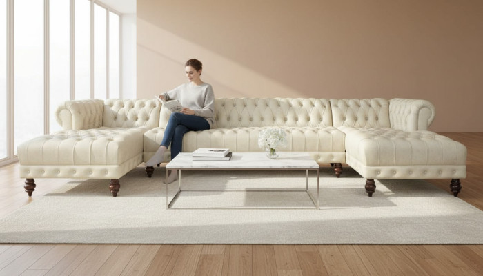 Chesterfield Couch U-förmig Sofa Klassische Leder Wohnlandschaft Ecksofa - 366