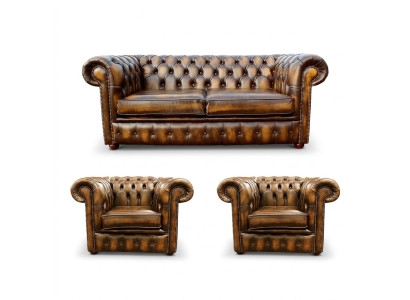 Chesterfield Ledersofa 2+1+1 Textil Couch Stoff Polster Sofa Garnitur