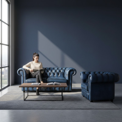 Chesterfield Sofa Couch Polster Leder Dekor Textil Sofagarnitur 2+1 Polster