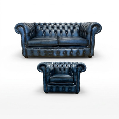 Chesterfield Sofa Couch Polster Leder Dekor Textil Sofagarnitur 2+1 Polster