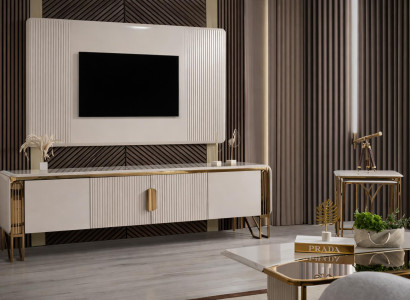 Luxuriöses TV-Wohnzimmer-Set mit Panel, Couchtisch und Beistelltisch