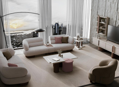 Elegantes Beiges Wohnzimmer Set Polstersofas Couchtisch TV-Board