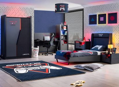 Kinderzimmer Möbel Set Gaming Design Bett Schreibtisch Nachttisch