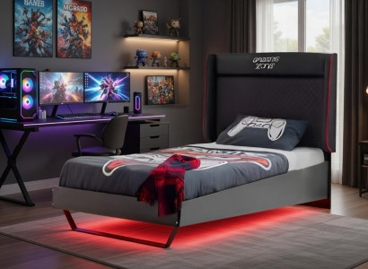Kinder Gaming Bett schwarz rot mit LED Beleuchtung