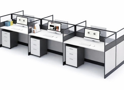 Modularer Büroarbeitsplatz TrioDesk mit Trennwänden und Stauraum