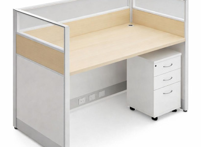 Büroarbeitsplatz mit Sichtschutzwand und Rollcontainer 3 Schubladen