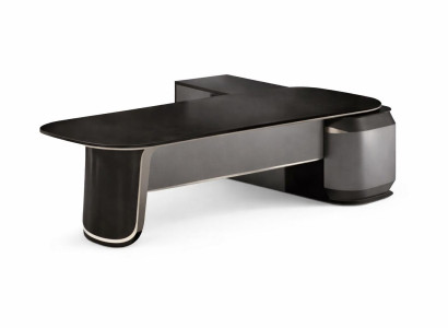 Moderner Chefschreibtisch in Schwarz mit Runddesign und Ablagefläche