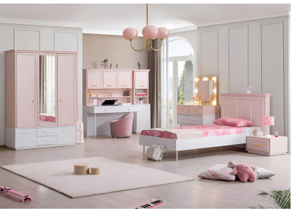 Rosa Möbel Set für Mädchen mit Kleiderschrank und Schreibtisch