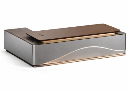 Moderner Schreibtisch aus Edelstahl und Holz mit eleganter Wellenform