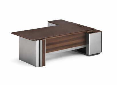 Moderner Schreibtisch aus Holz und Edelstahl mit minimalistischer Form