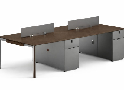 Moderner Bürotisch mit Doppel-Arbeitsplatz aus Holz und Metall