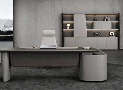 Modernes Büroset mit Chefschreibtisch, Büroschrank und Sessel