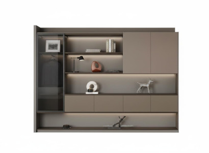 Modularer Büroschrank mit eleganter LED-Beleuchtung und Glasfach
